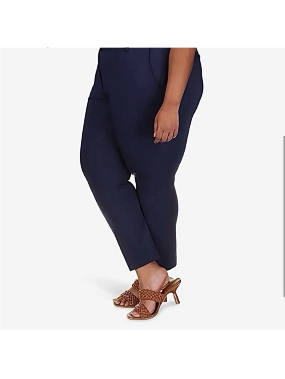 MICHAEL Michael Kors- Navy Fly Front Pintuck Ankle Pants. Size: 18W